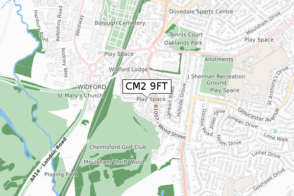 CM2 9FT map - small scale - OS Open Zoomstack (Ordnance Survey)