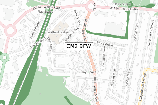 CM2 9FW map - large scale - OS Open Zoomstack (Ordnance Survey)