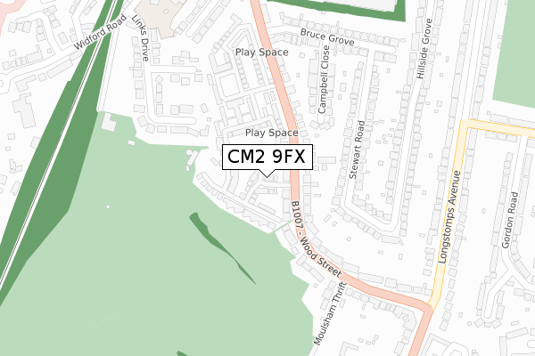 CM2 9FX map - large scale - OS Open Zoomstack (Ordnance Survey)