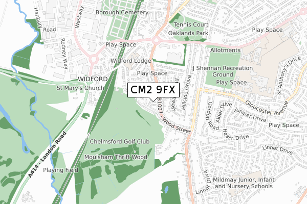 CM2 9FX map - small scale - OS Open Zoomstack (Ordnance Survey)