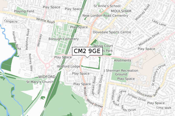 CM2 9GE map - small scale - OS Open Zoomstack (Ordnance Survey)