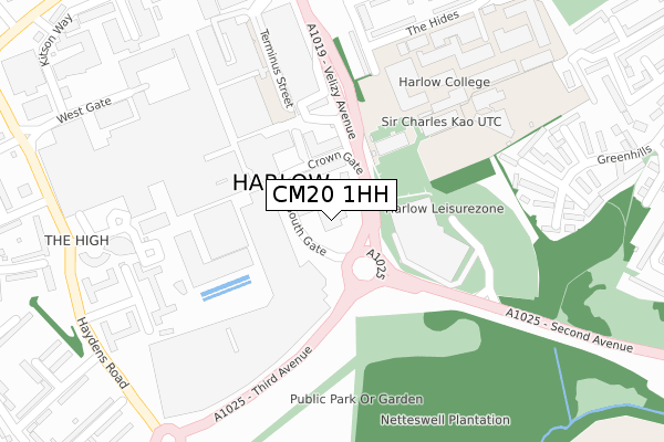 CM20 1HH map - large scale - OS Open Zoomstack (Ordnance Survey)