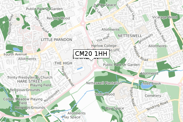 CM20 1HH map - small scale - OS Open Zoomstack (Ordnance Survey)