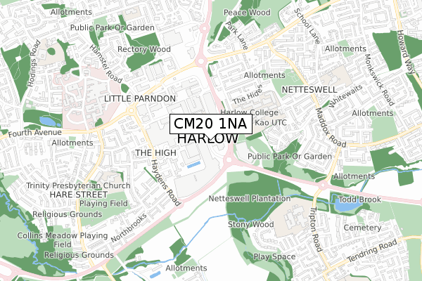 CM20 1NA map - small scale - OS Open Zoomstack (Ordnance Survey)