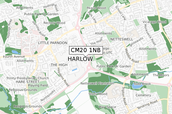 CM20 1NB map - small scale - OS Open Zoomstack (Ordnance Survey)