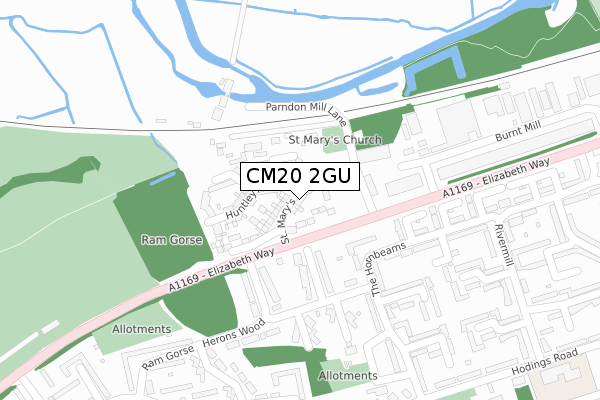 CM20 2GU map - large scale - OS Open Zoomstack (Ordnance Survey)