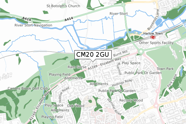 CM20 2GU map - small scale - OS Open Zoomstack (Ordnance Survey)