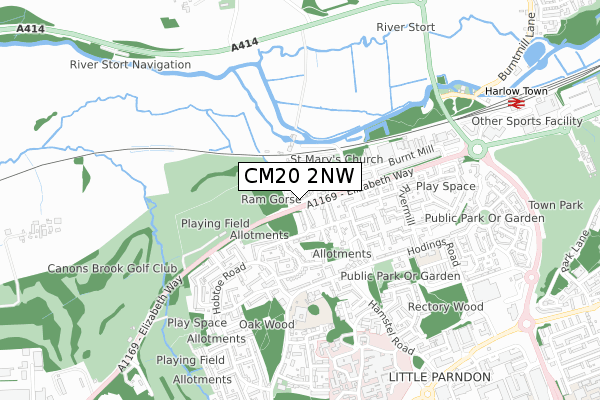 CM20 2NW map - small scale - OS Open Zoomstack (Ordnance Survey)