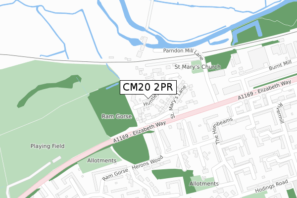 CM20 2PR map - large scale - OS Open Zoomstack (Ordnance Survey)