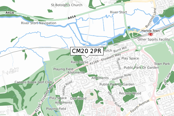 CM20 2PR map - small scale - OS Open Zoomstack (Ordnance Survey)