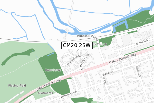 CM20 2SW map - large scale - OS Open Zoomstack (Ordnance Survey)