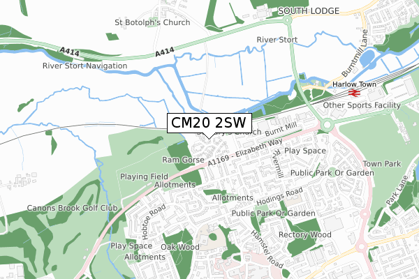 CM20 2SW map - small scale - OS Open Zoomstack (Ordnance Survey)