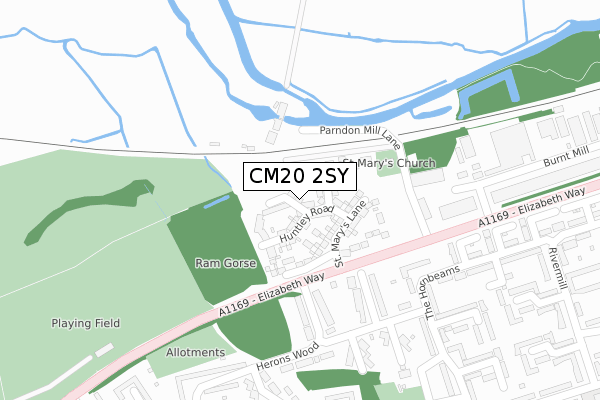 CM20 2SY map - large scale - OS Open Zoomstack (Ordnance Survey)