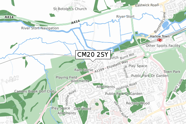 CM20 2SY map - small scale - OS Open Zoomstack (Ordnance Survey)