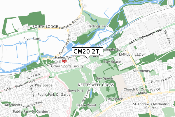 CM20 2TJ map - small scale - OS Open Zoomstack (Ordnance Survey)