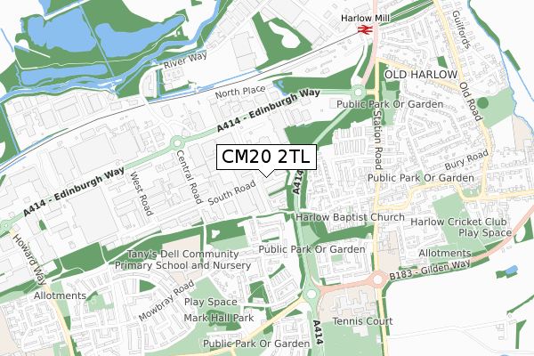 CM20 2TL map - small scale - OS Open Zoomstack (Ordnance Survey)