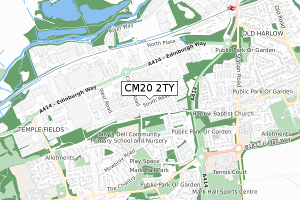 CM20 2TY map - small scale - OS Open Zoomstack (Ordnance Survey)