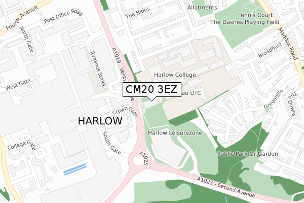 CM20 3EZ map - large scale - OS Open Zoomstack (Ordnance Survey)