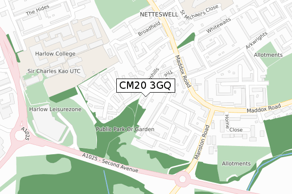 CM20 3GQ map - large scale - OS Open Zoomstack (Ordnance Survey)