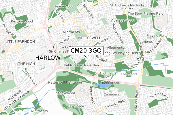 CM20 3GQ map - small scale - OS Open Zoomstack (Ordnance Survey)