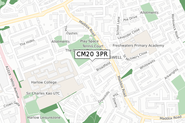 CM20 3PR map - large scale - OS Open Zoomstack (Ordnance Survey)