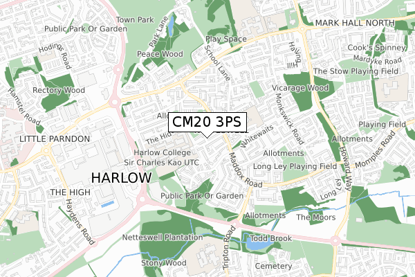 CM20 3PS map - small scale - OS Open Zoomstack (Ordnance Survey)