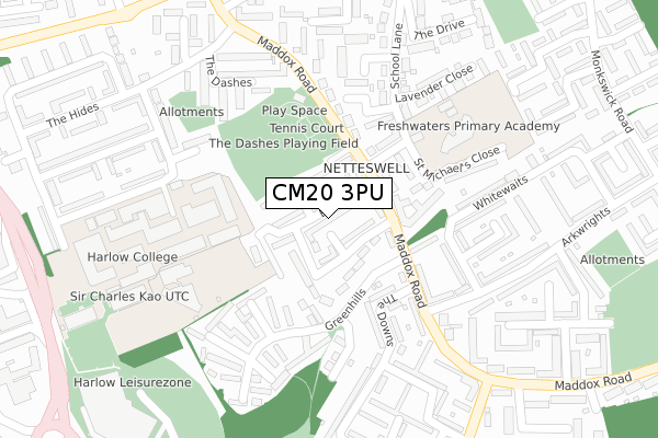 CM20 3PU map - large scale - OS Open Zoomstack (Ordnance Survey)