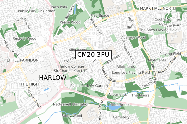 CM20 3PU map - small scale - OS Open Zoomstack (Ordnance Survey)