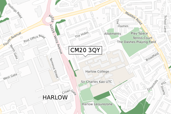 CM20 3QY map - large scale - OS Open Zoomstack (Ordnance Survey)