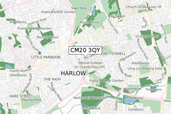 CM20 3QY map - small scale - OS Open Zoomstack (Ordnance Survey)