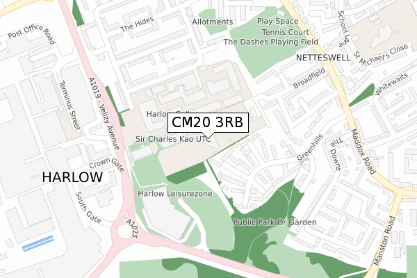 CM20 3RB map - large scale - OS Open Zoomstack (Ordnance Survey)