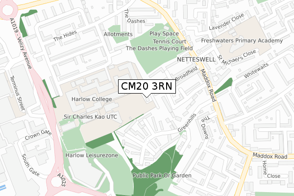 CM20 3RN map - large scale - OS Open Zoomstack (Ordnance Survey)