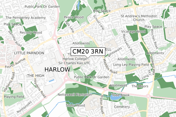 CM20 3RN map - small scale - OS Open Zoomstack (Ordnance Survey)