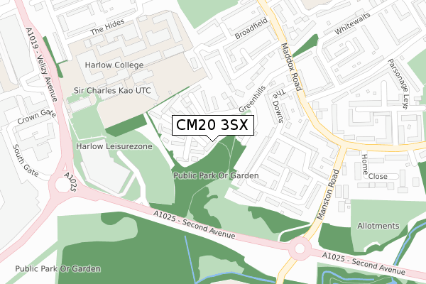 CM20 3SX map - large scale - OS Open Zoomstack (Ordnance Survey)