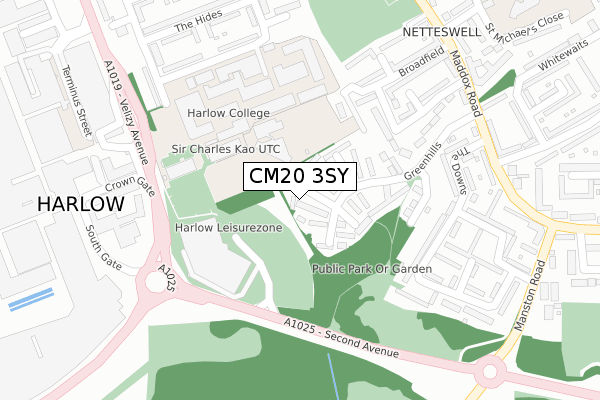 CM20 3SY map - large scale - OS Open Zoomstack (Ordnance Survey)