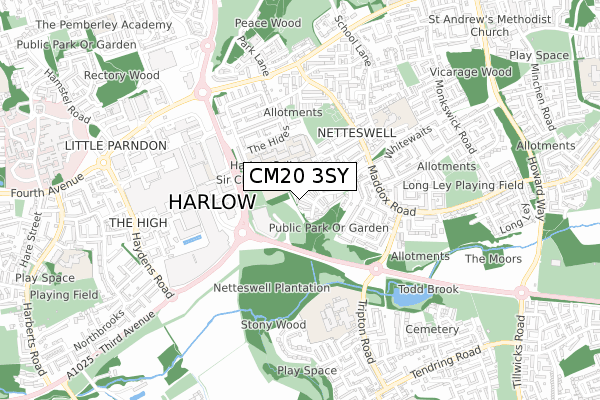 CM20 3SY map - small scale - OS Open Zoomstack (Ordnance Survey)