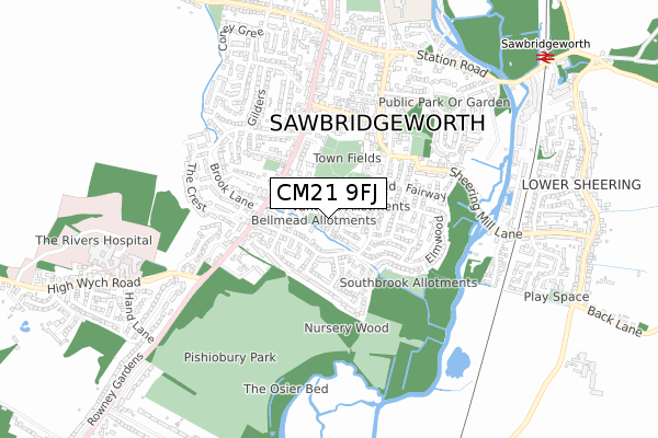 CM21 9FJ map - small scale - OS Open Zoomstack (Ordnance Survey) CM21 9FJ map - small scale - OS Open Zoomstack (Ordnance Survey)