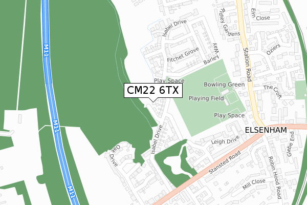 CM22 6TX map - large scale - OS Open Zoomstack (Ordnance Survey)