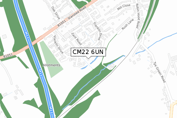 CM22 6UN map - large scale - OS Open Zoomstack (Ordnance Survey)