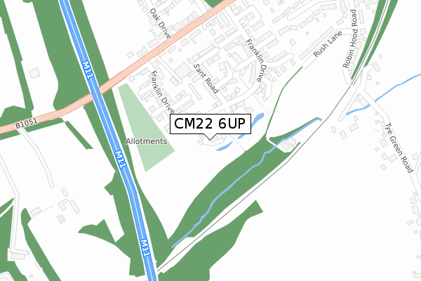 CM22 6UP map - large scale - OS Open Zoomstack (Ordnance Survey)