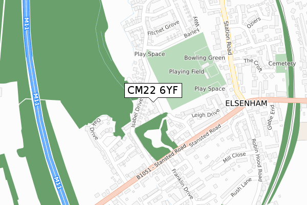 CM22 6YF map - large scale - OS Open Zoomstack (Ordnance Survey)