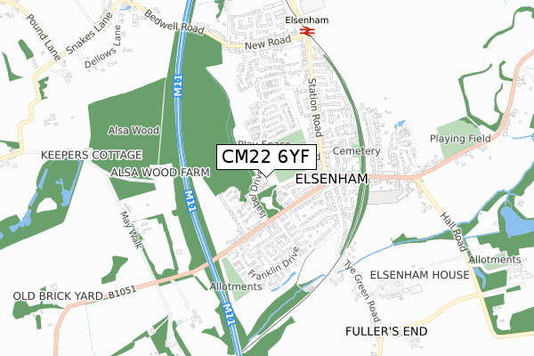 CM22 6YF map - small scale - OS Open Zoomstack (Ordnance Survey)