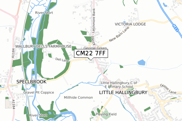 CM22 7FF map - small scale - OS Open Zoomstack (Ordnance Survey)