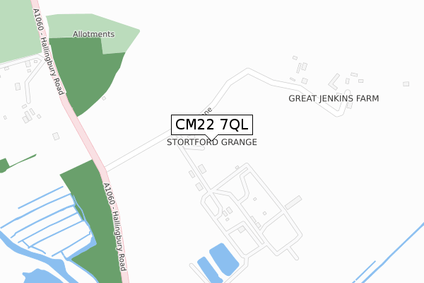 CM22 7QL map - large scale - OS Open Zoomstack (Ordnance Survey)