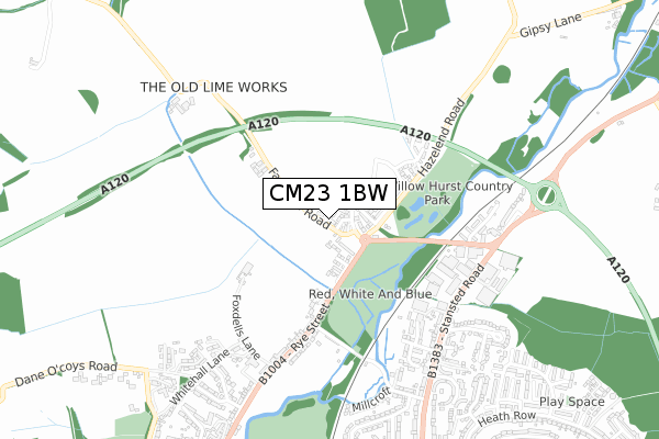 CM23 1BW map - small scale - OS Open Zoomstack (Ordnance Survey)