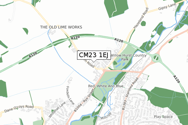 CM23 1EJ map - small scale - OS Open Zoomstack (Ordnance Survey)