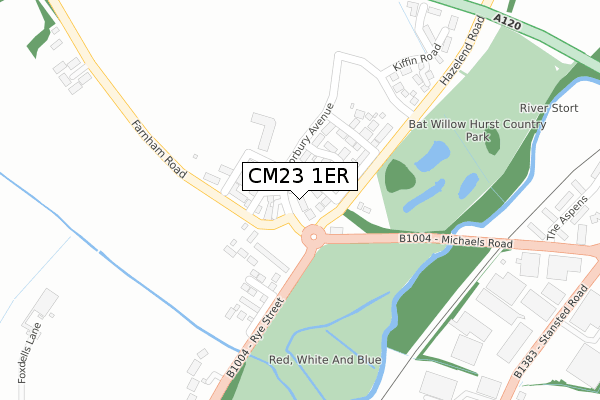 CM23 1ER map - large scale - OS Open Zoomstack (Ordnance Survey)