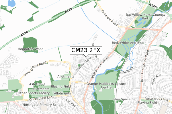 CM23 2FX map - small scale - OS Open Zoomstack (Ordnance Survey)