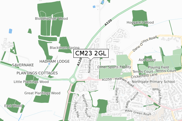CM23 2GL map - small scale - OS Open Zoomstack (Ordnance Survey)