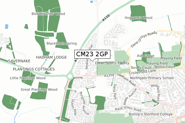 CM23 2GP map - small scale - OS Open Zoomstack (Ordnance Survey)